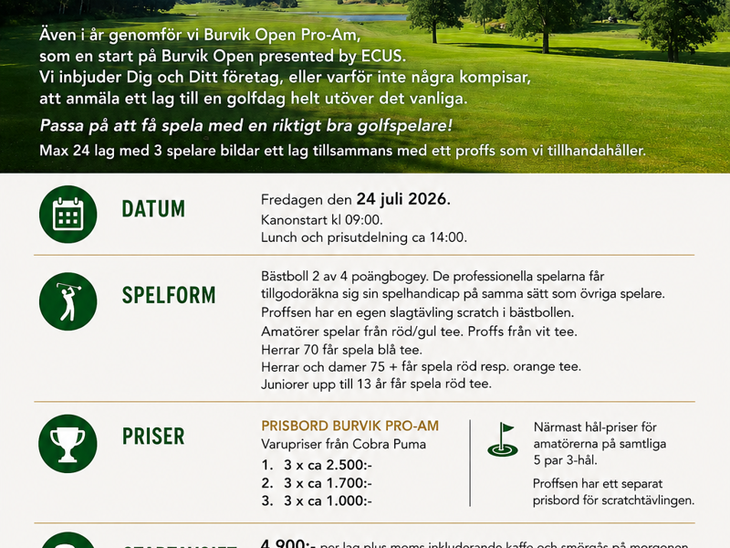 Inbjudan till ProAM 24 juli